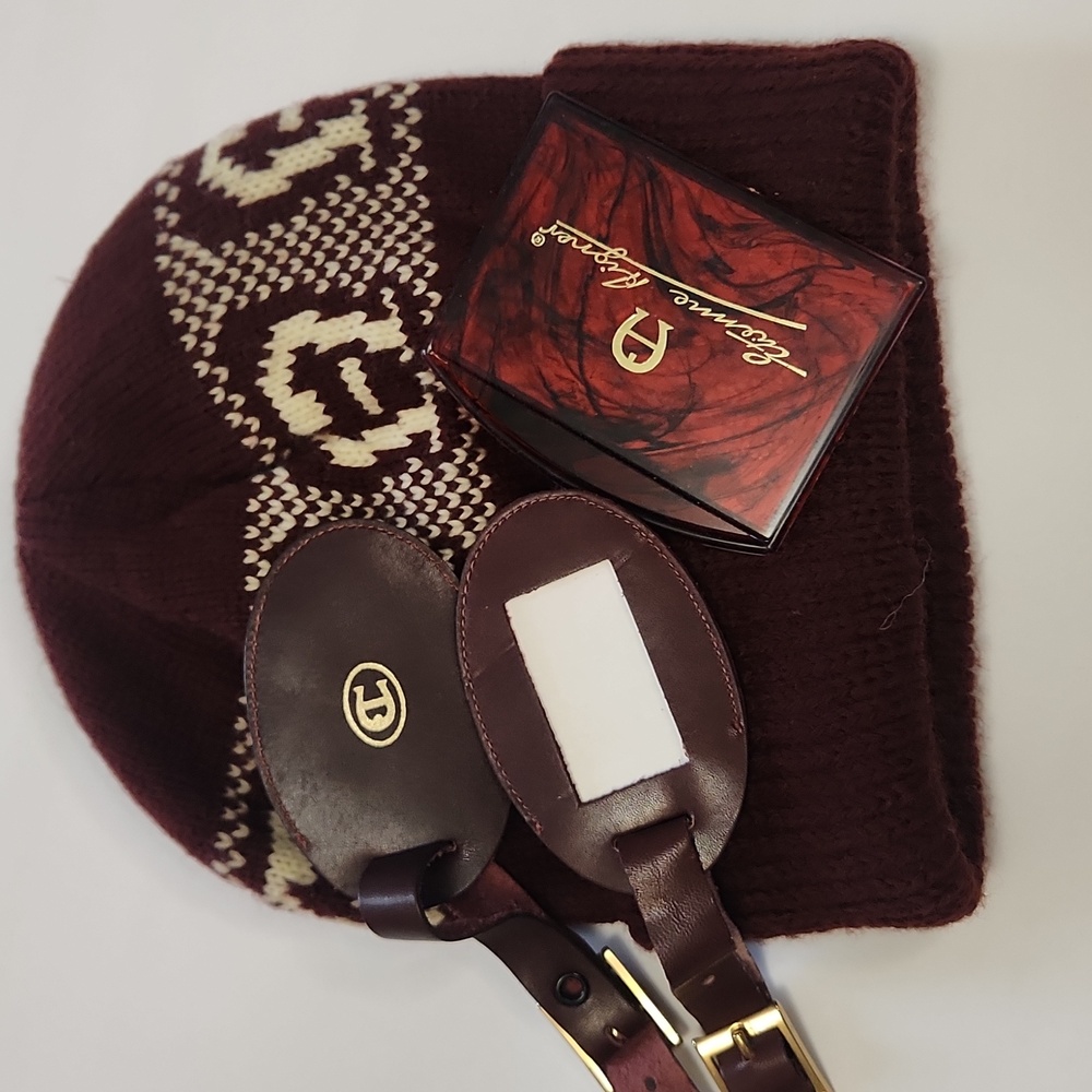 Vintage Etienne Aigner Knit Hat: Burgundy Logo, 1980s,mirror,luggage tags (17)